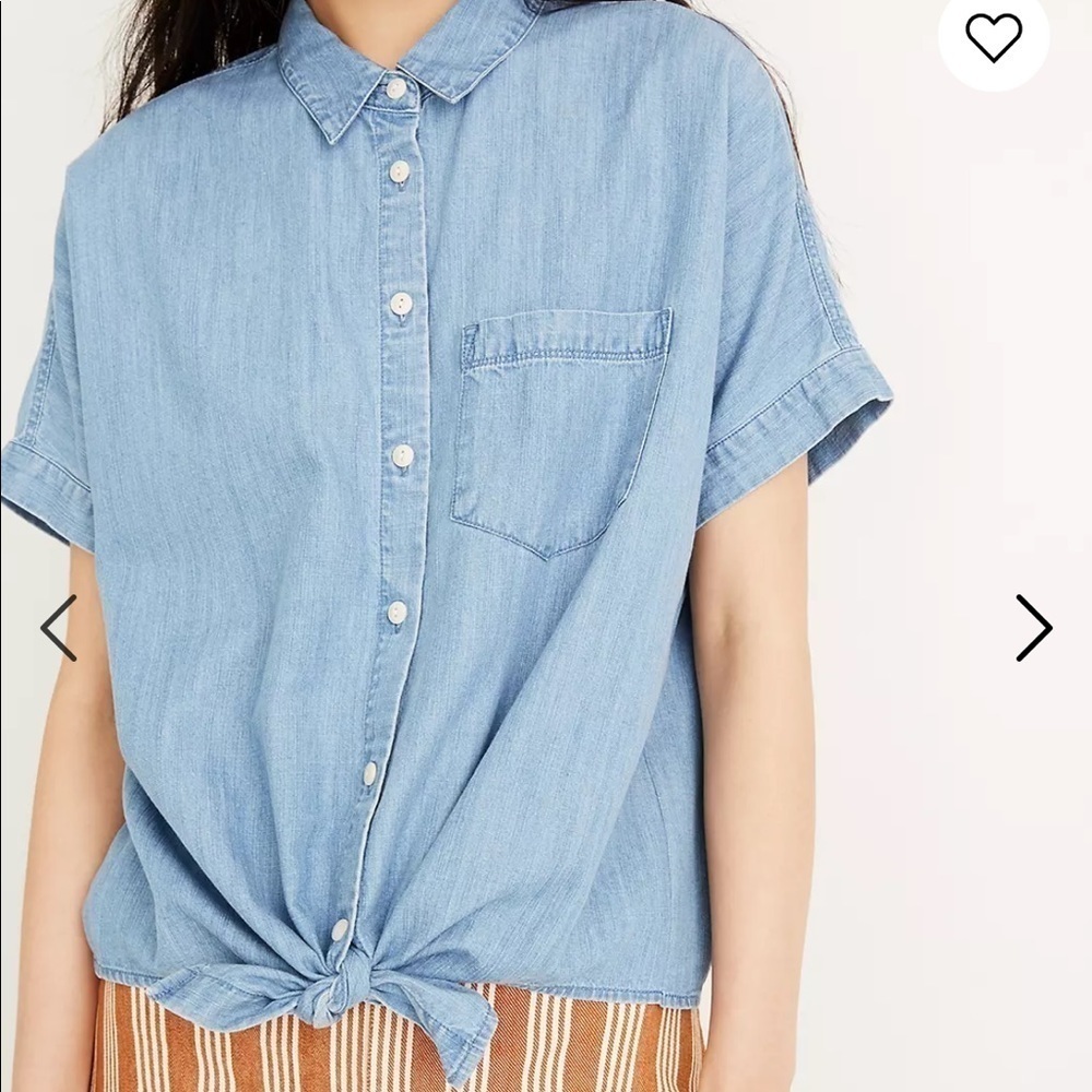 Madewell Blue Short Sleeve Tie Bottom Boxy Button Down Shirt - Picture 3 of 14